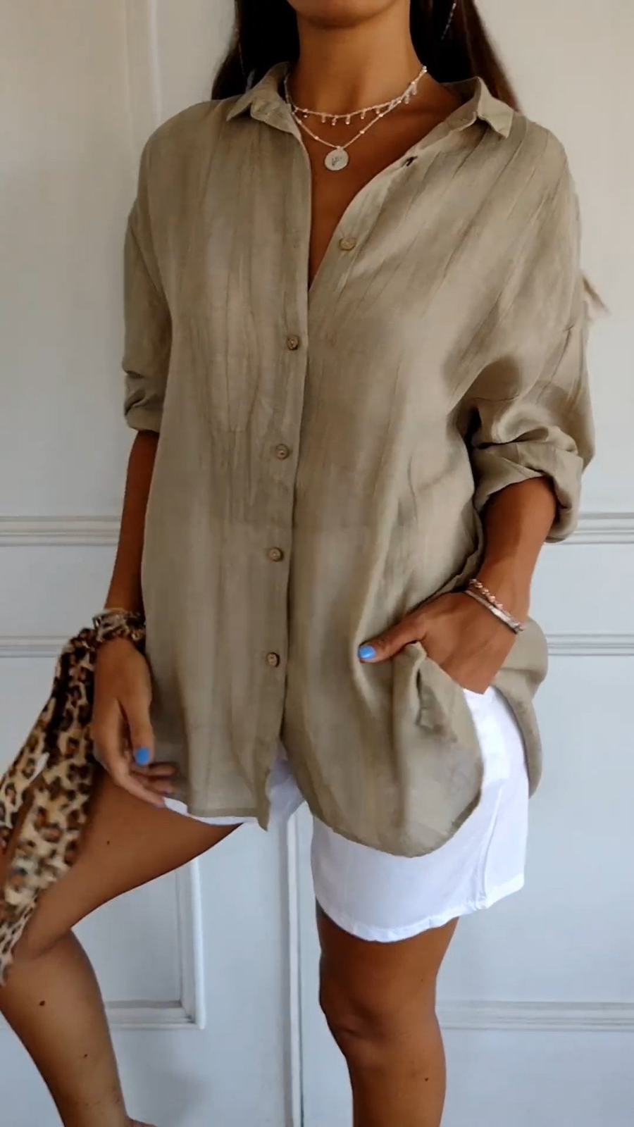 Women's Oversized Linen Shirt with Button Front - photo 2