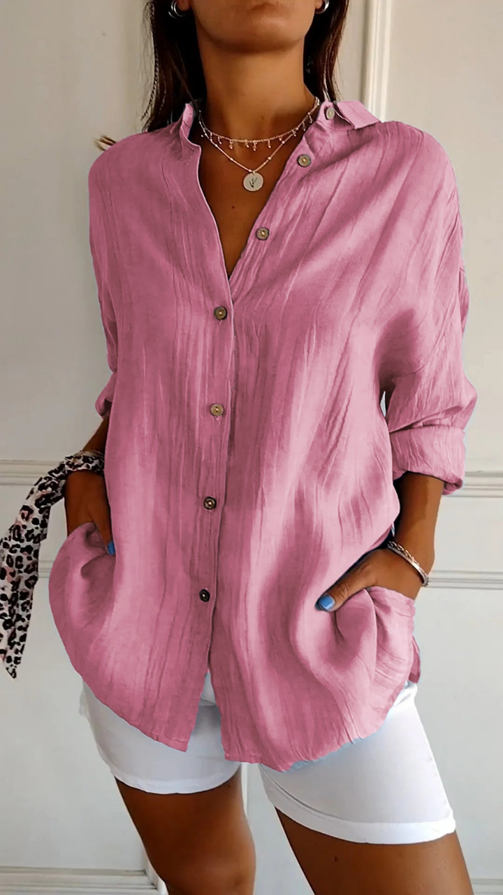 Women's Oversized Linen Shirt with Button Front - photo 3