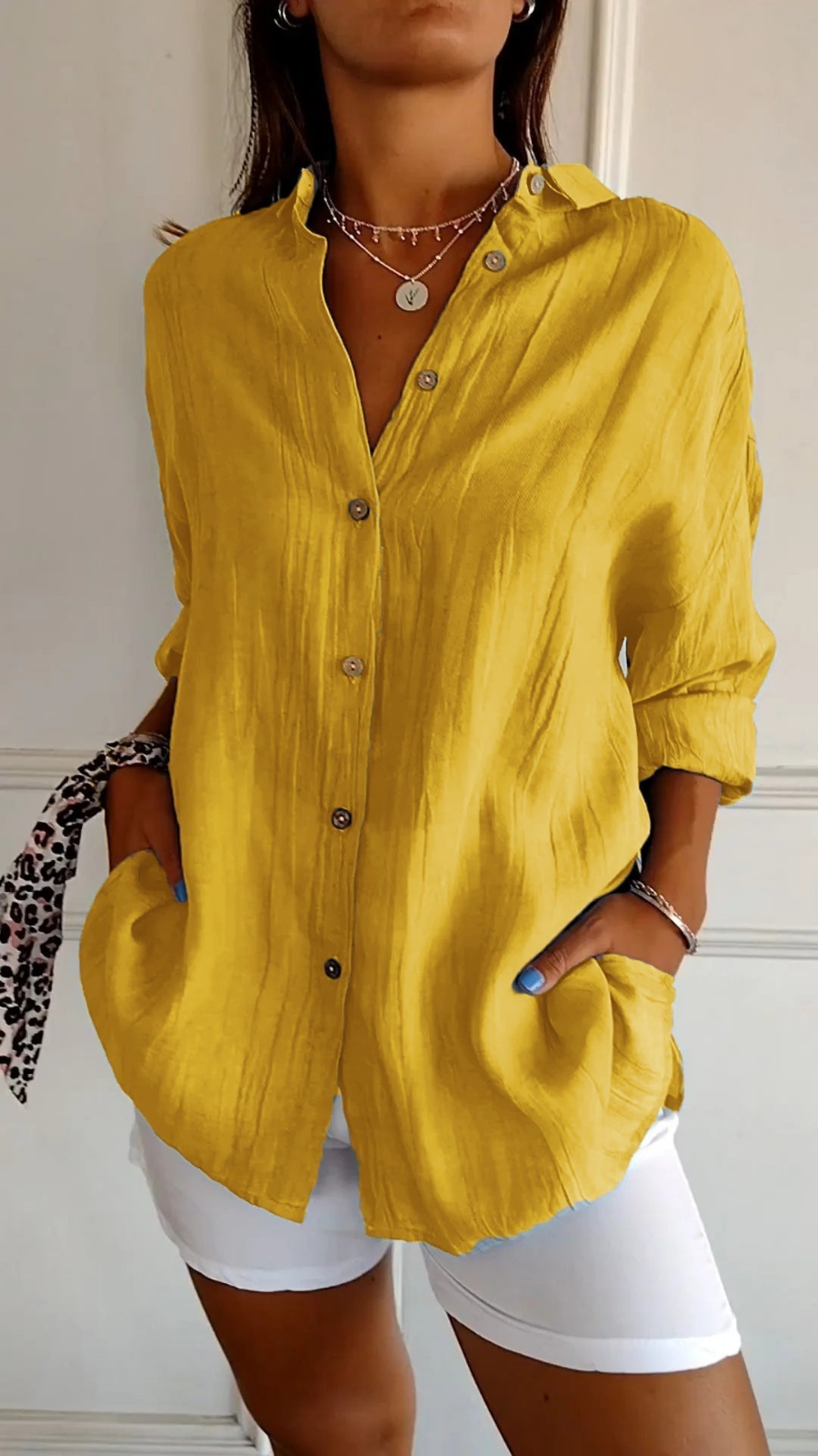 Women's Oversized Linen Shirt with Button Front - photo 4