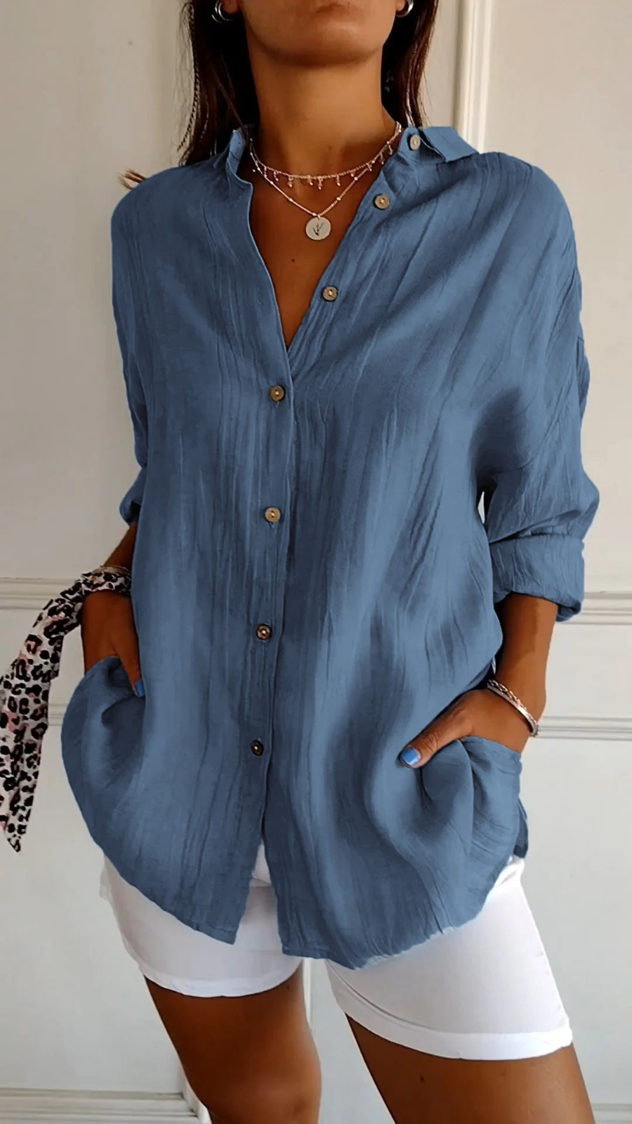 Women's Oversized Linen Shirt with Button Front - photo 5