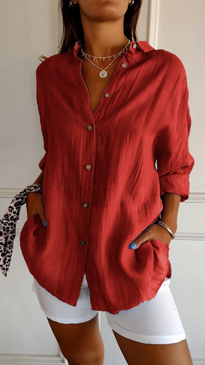Women's Oversized Linen Shirt with Button Front - photo 7