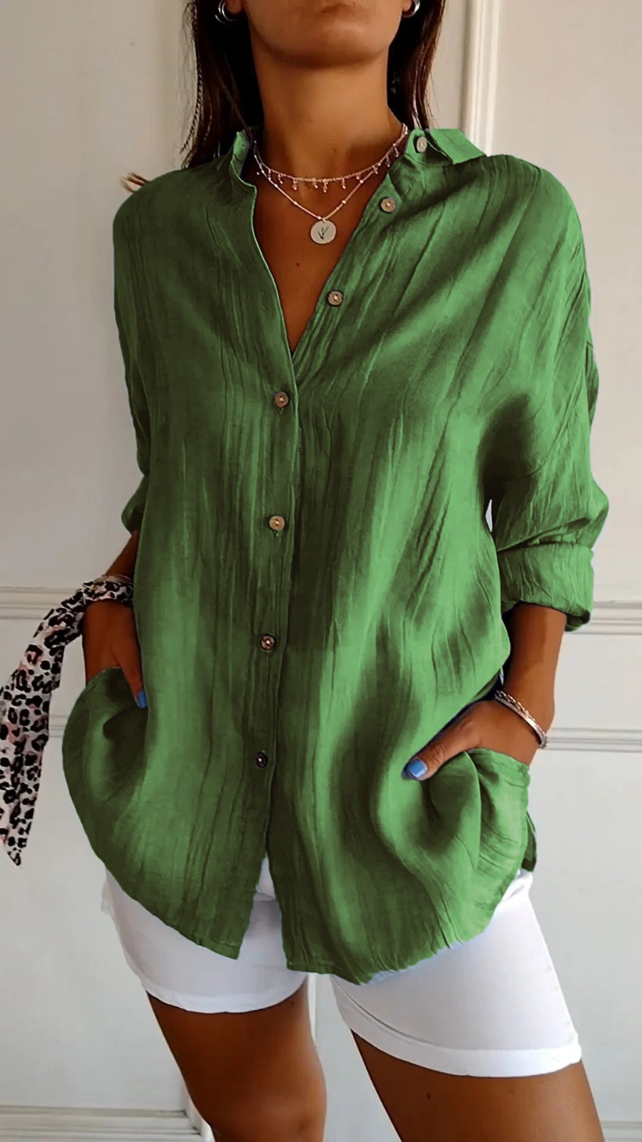 Women's Oversized Linen Shirt with Button Front - photo 8