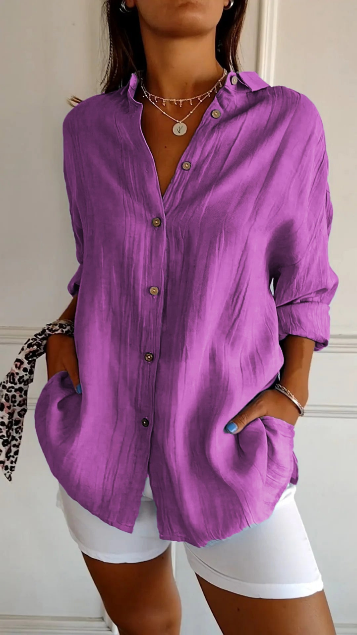 Women's Oversized Linen Shirt with Button Front - photo 9