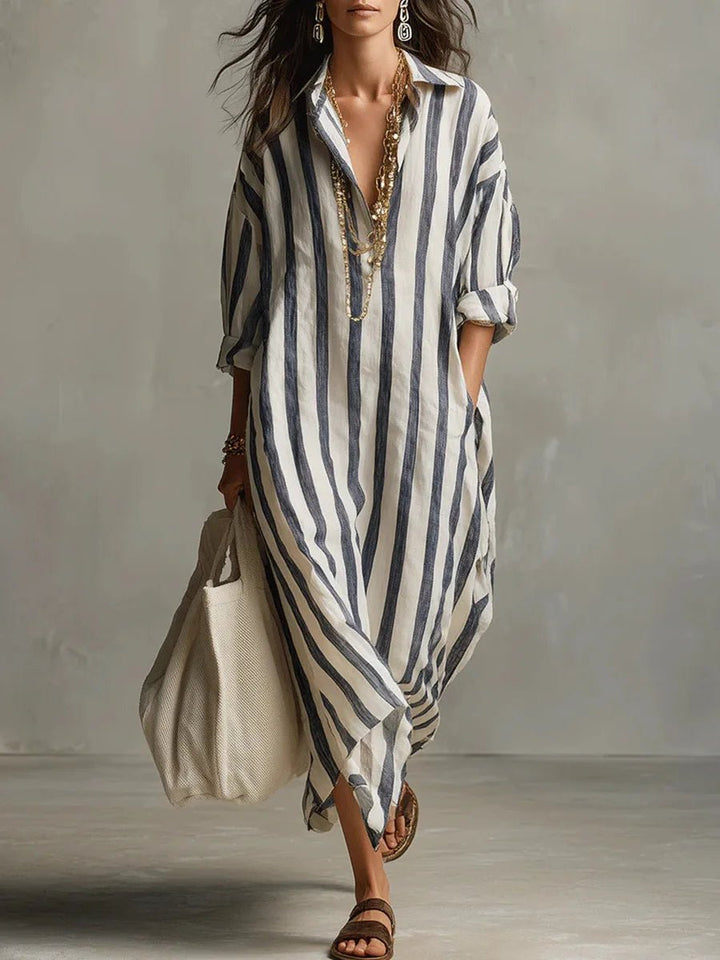 Florence | Women's Oversized Striped Linen Shirt Maxi Dress