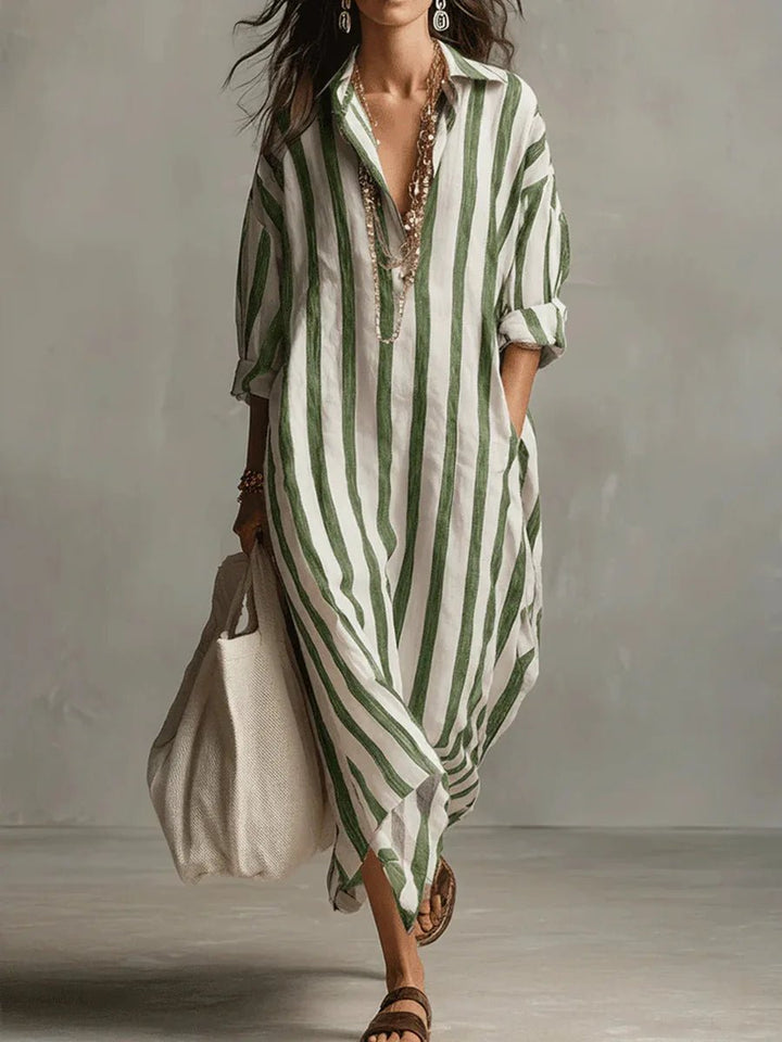 Florence | Women's Oversized Striped Linen Shirt Maxi Dress