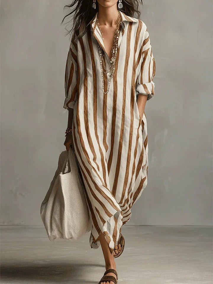 Florence | Women's Oversized Striped Linen Shirt Maxi Dress