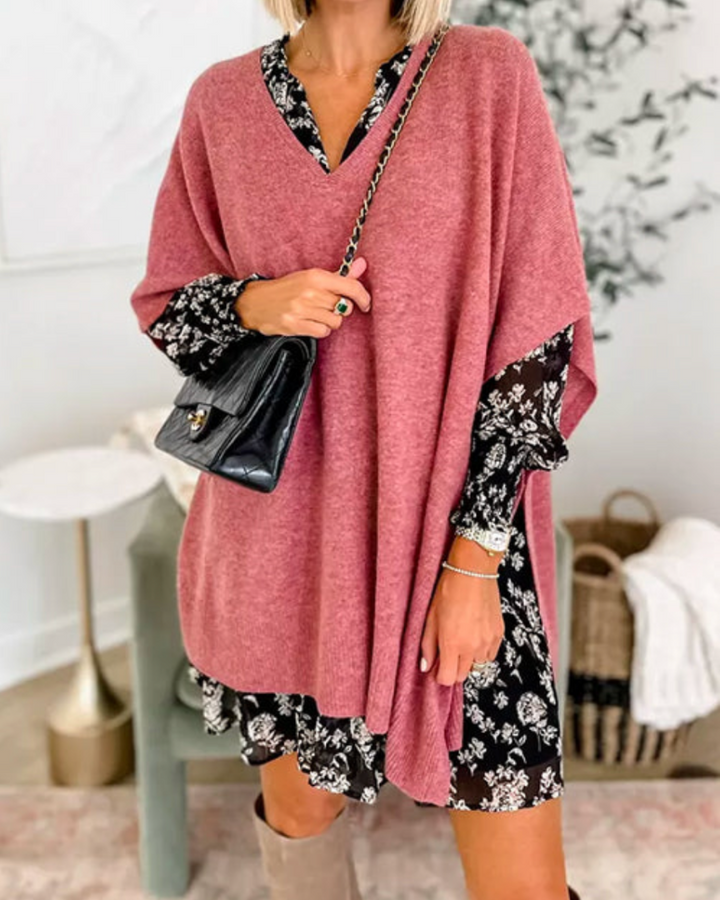 Women's Oversized V Neck Jumper with Short Sleeves - photo 7