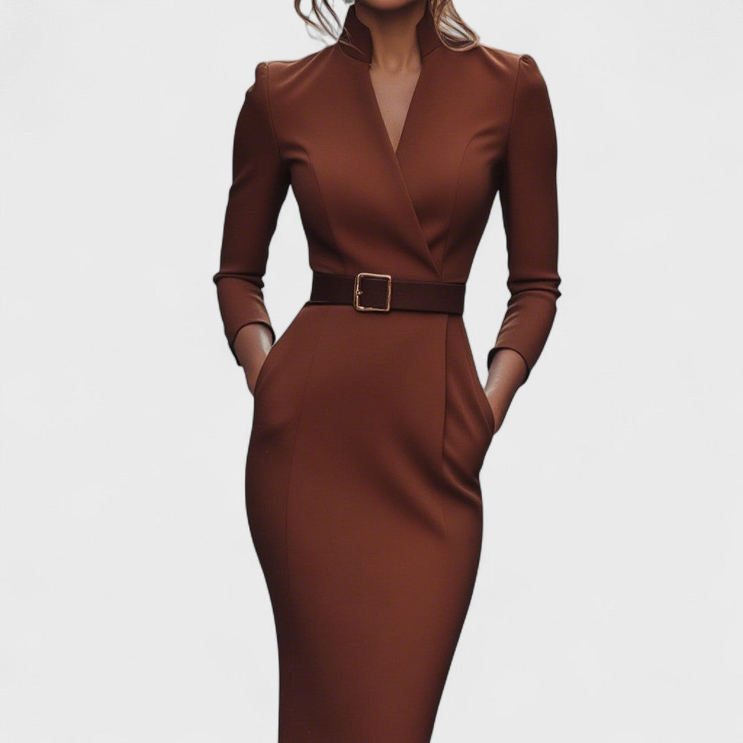Women's Pencil Dress with Belted Waist and Pockets - photo 2