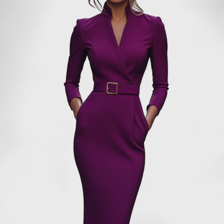Women's Pencil Dress with Belted Waist and Pockets - photo 3