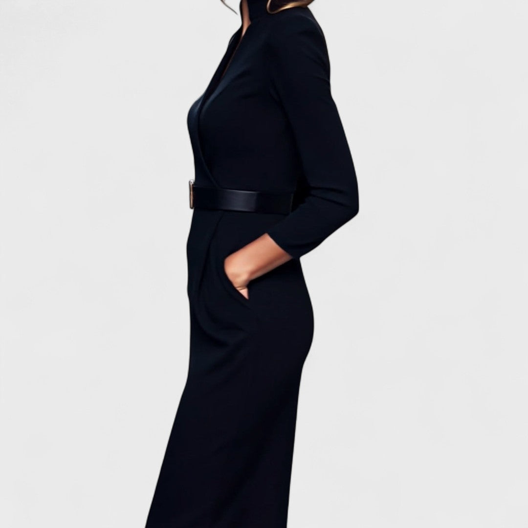 Women's Pencil Dress with Belted Waist and Pockets - photo 6