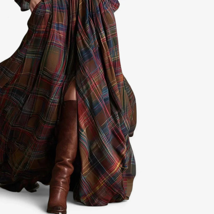 Women's Plaid Shirt Maxi Dress with Belt