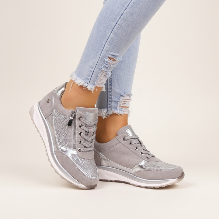 Molly - Scarpe da ginnastica ortopediche con zeppa da donna e cerniera laterale