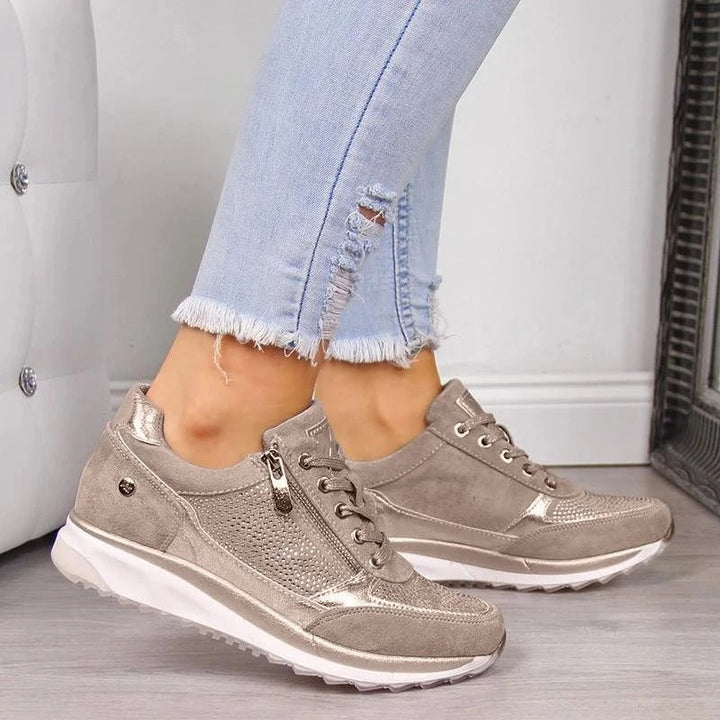 Molly - Scarpe da ginnastica ortopediche con zeppa da donna e cerniera laterale