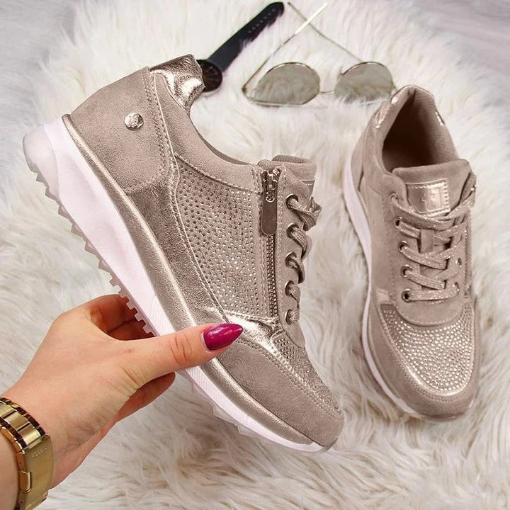Molly - Scarpe da ginnastica ortopediche con zeppa da donna e cerniera laterale
