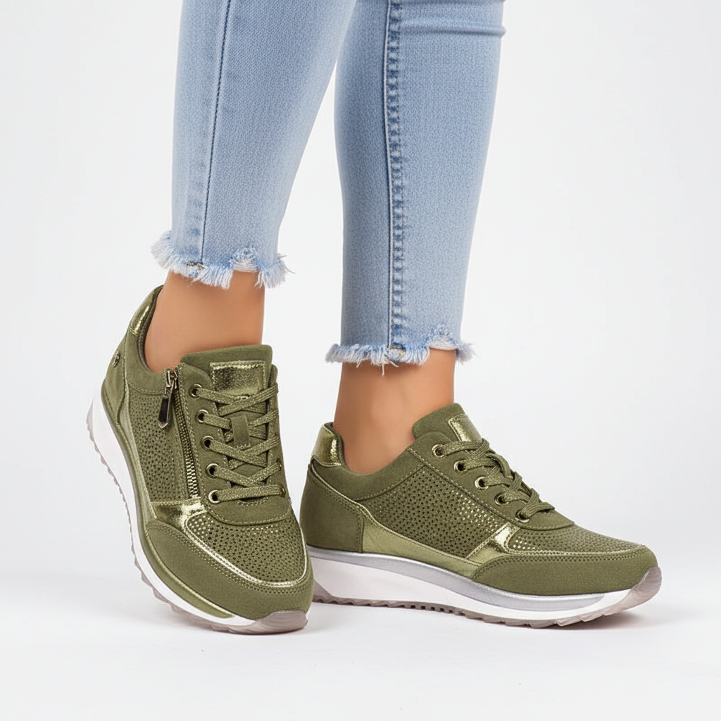 Molly - Scarpe da ginnastica ortopediche con zeppa da donna e cerniera laterale