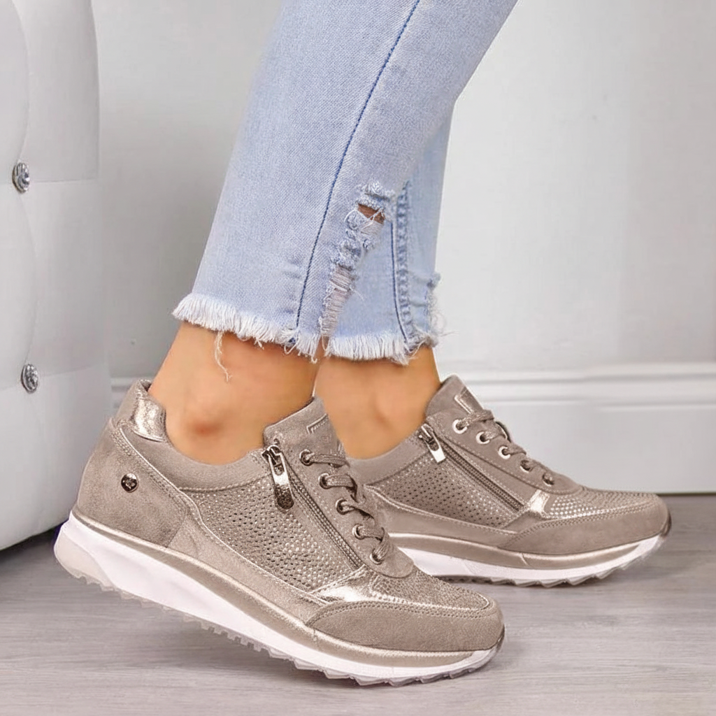 Molly - Scarpe da ginnastica ortopediche con zeppa da donna e cerniera laterale