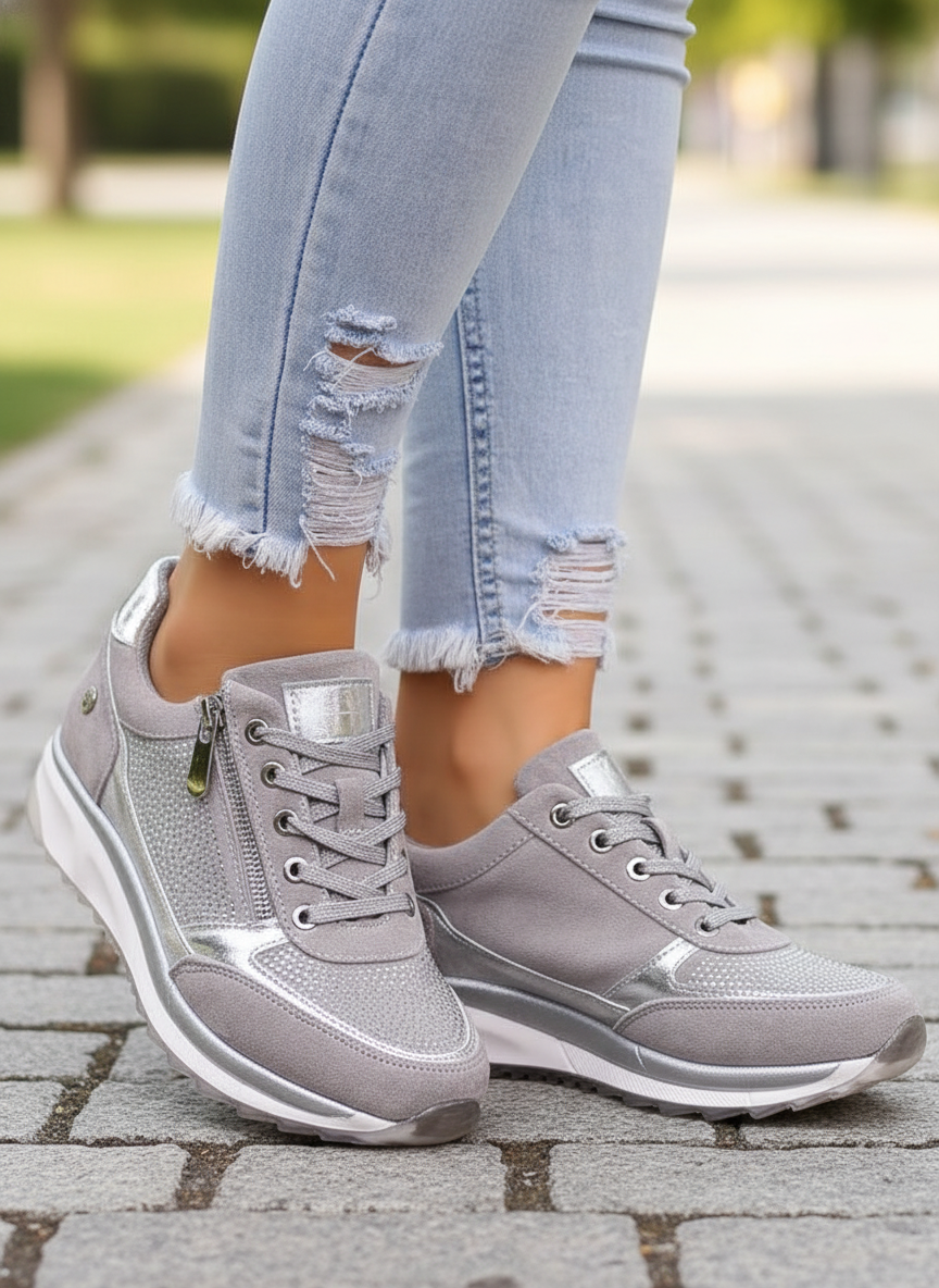Molly - Scarpe da ginnastica ortopediche con zeppa da donna e cerniera laterale
