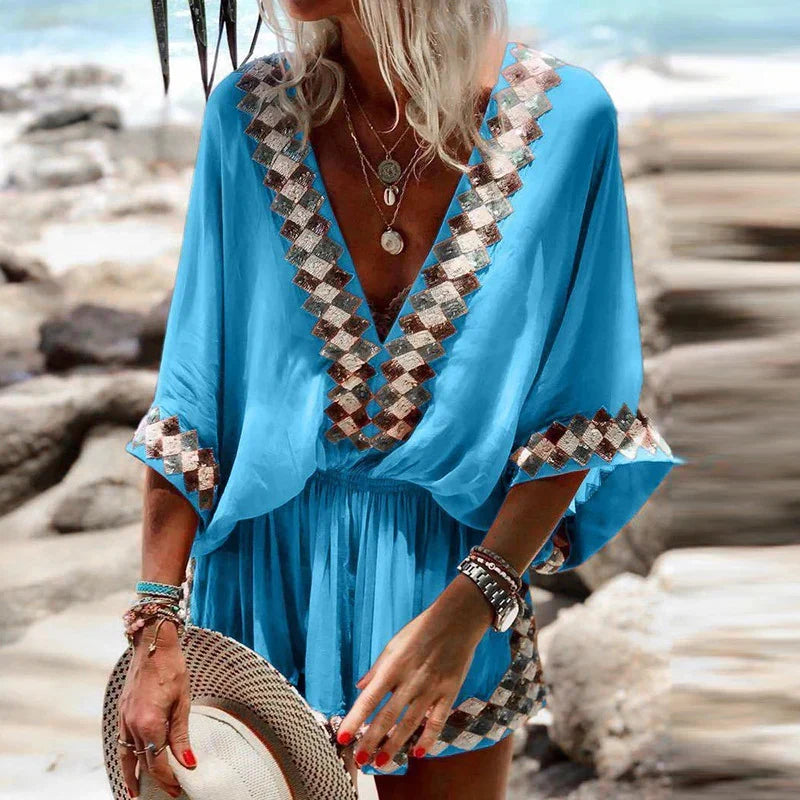 Women's Relaxed Flowing Playsuit with a V Neck