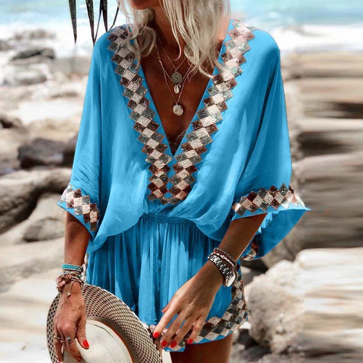 Women's Relaxed Flowing Playsuit with a V Neck