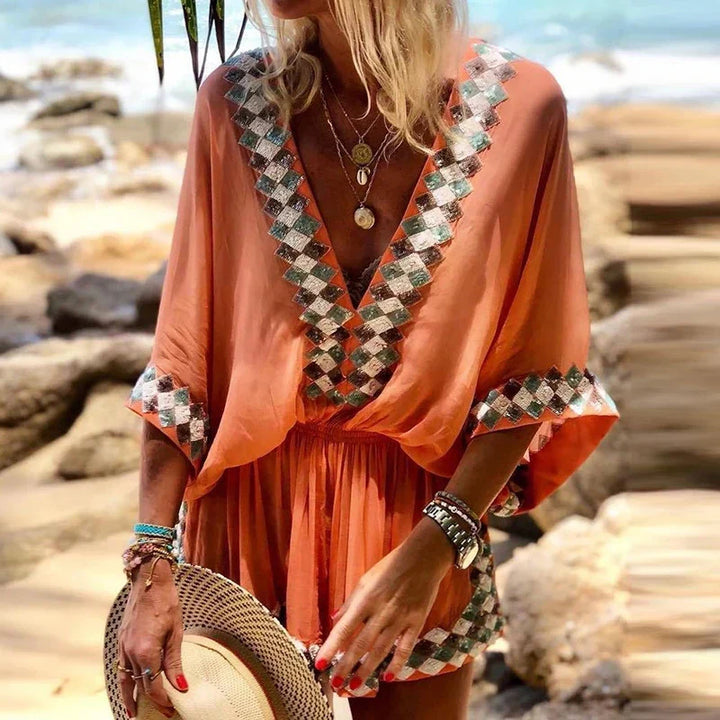 Women's Relaxed Flowing Playsuit with a V Neck