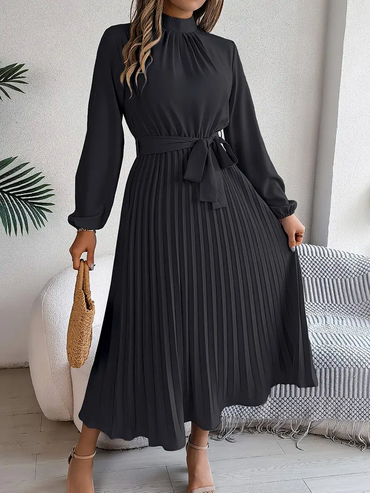 Women's Pleated Midi Dress with High Neck - photo 11