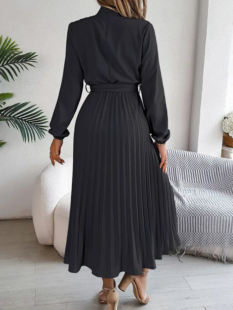 Women's Pleated Midi Dress with High Neck - photo 12