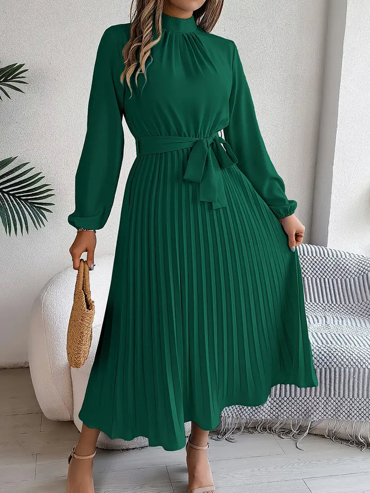 Women's Pleated Midi Dress with High Neck - photo 3