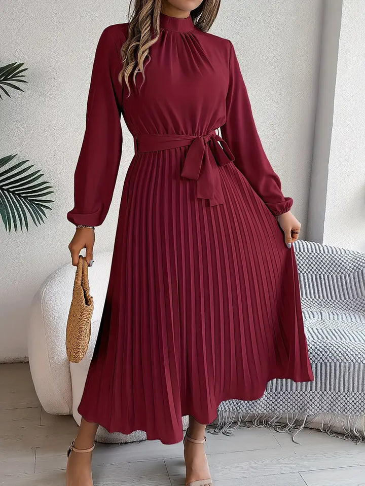 Women's Pleated Midi Dress with High Neck - photo 5