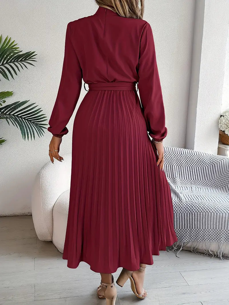 Women's Pleated Midi Dress with High Neck - photo 6
