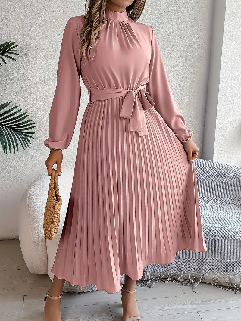 Women's Pleated Midi Dress with High Neck - photo 7