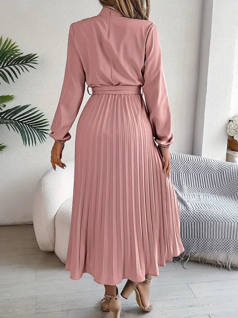 Women's Pleated Midi Dress with High Neck - photo 8
