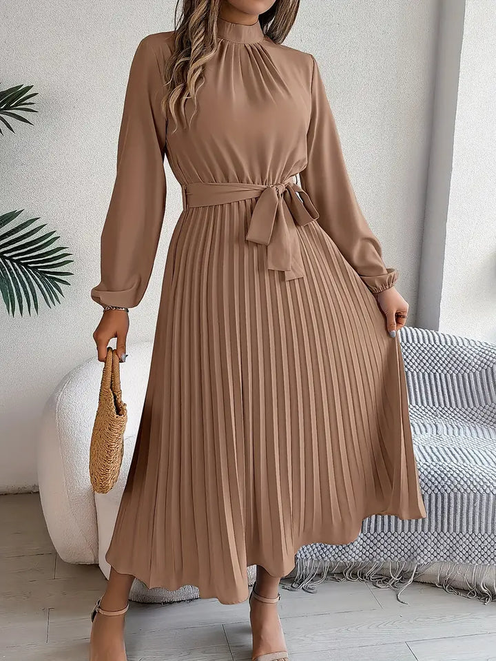 Women's Pleated Midi Dress with High Neck - photo 9