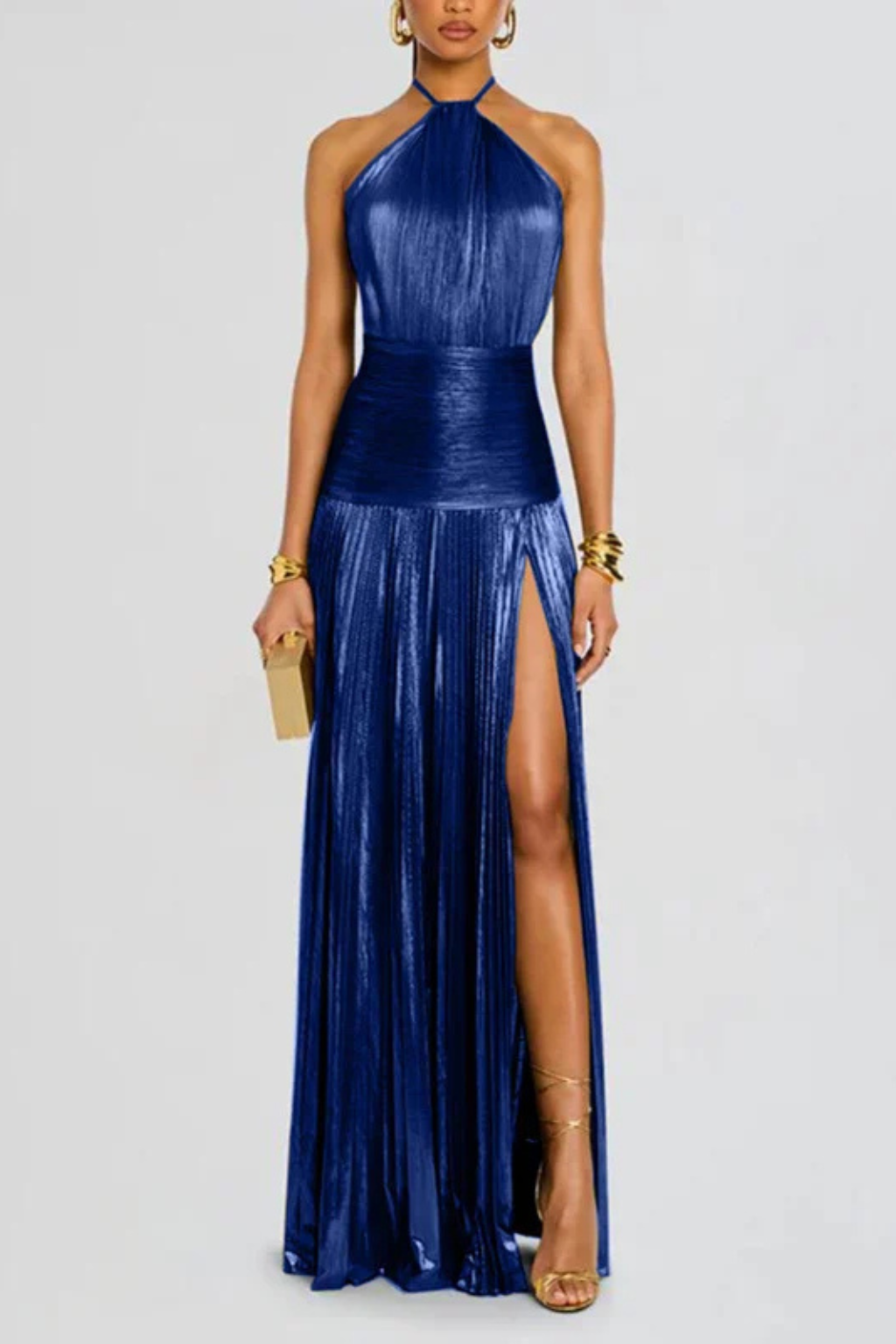 Women's Pleated Satin Halter Neck Maxi Dress - photo 11