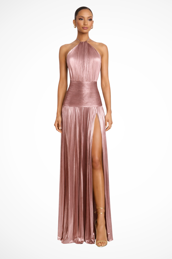 Women's Pleated Satin Halter Neck Maxi Dress - photo 12