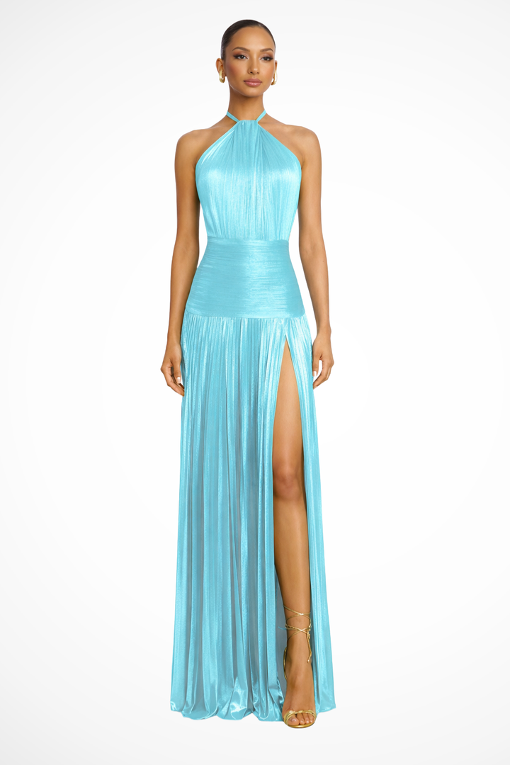 Women's Pleated Satin Halter Neck Maxi Dress - photo 14