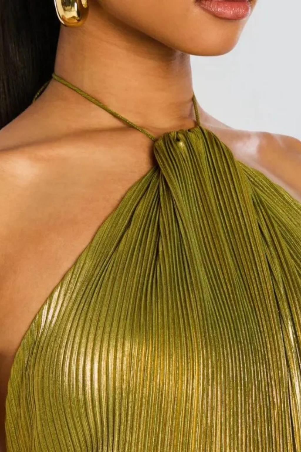 Women's Pleated Satin Halter Neck Maxi Dress - photo 2