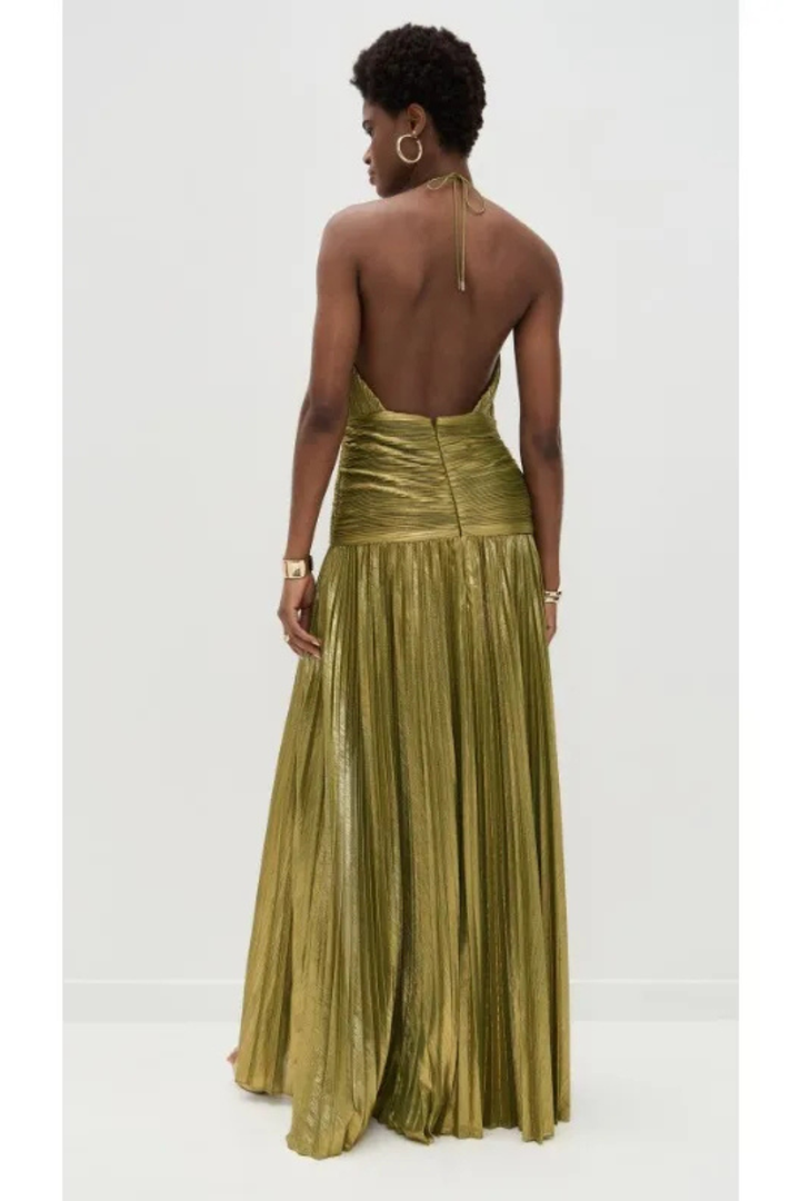 Women's Pleated Satin Halter Neck Maxi Dress - photo 5