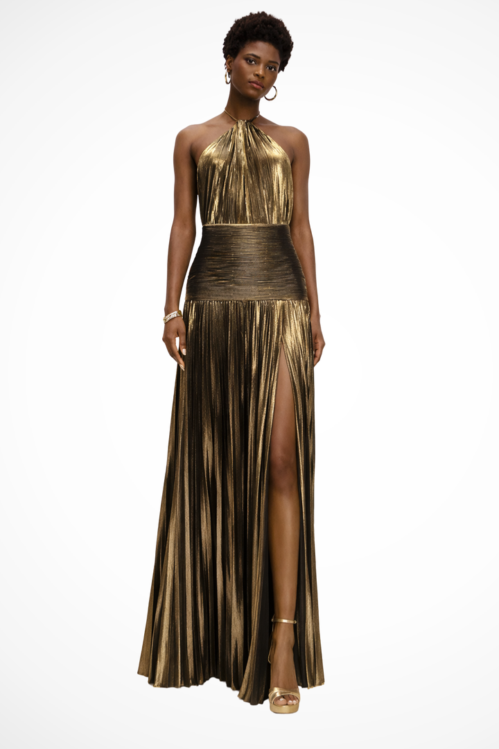 Women's Pleated Satin Halter Neck Maxi Dress - photo 8