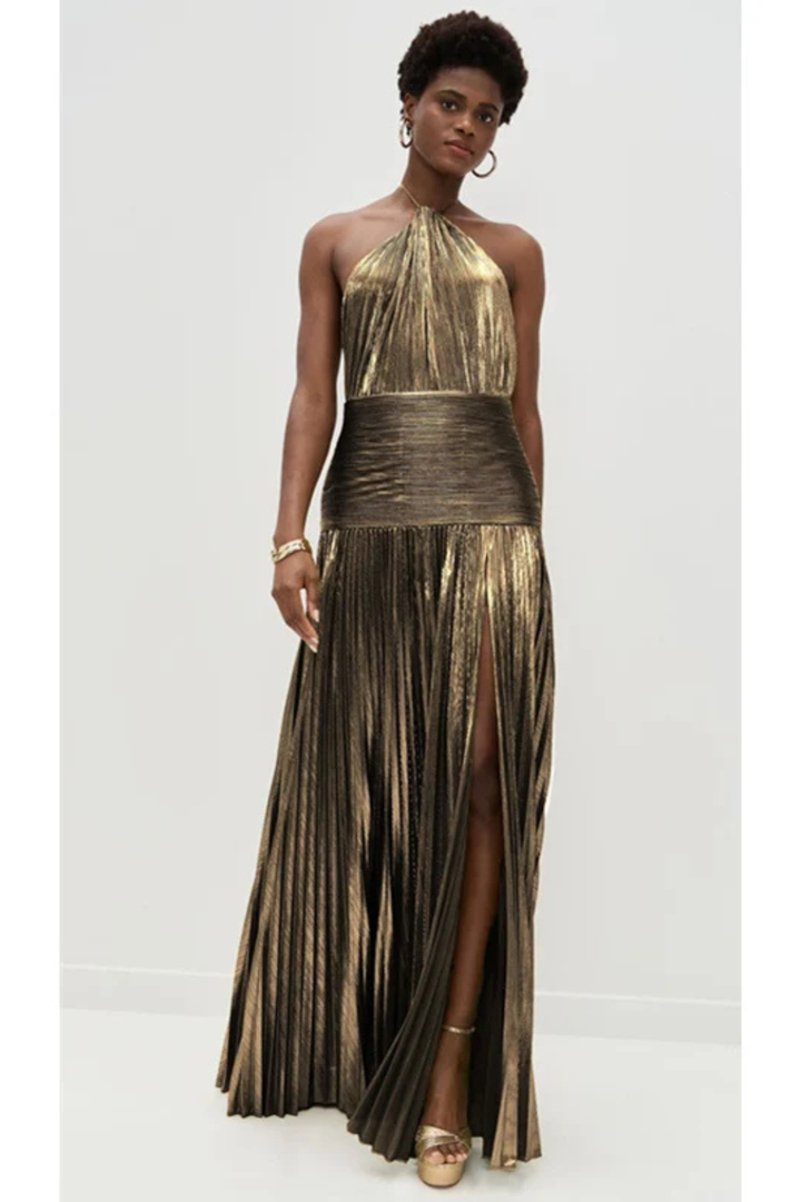 Women's Pleated Satin Halter Neck Maxi Dress - photo 9
