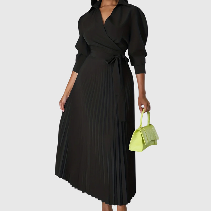 Women's Pleated Wrap Maxi Dress with Tie Waist - photo 2