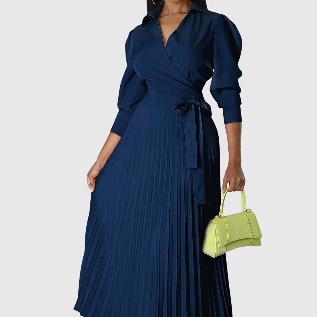 Women's Pleated Wrap Maxi Dress with Tie Waist - photo 3