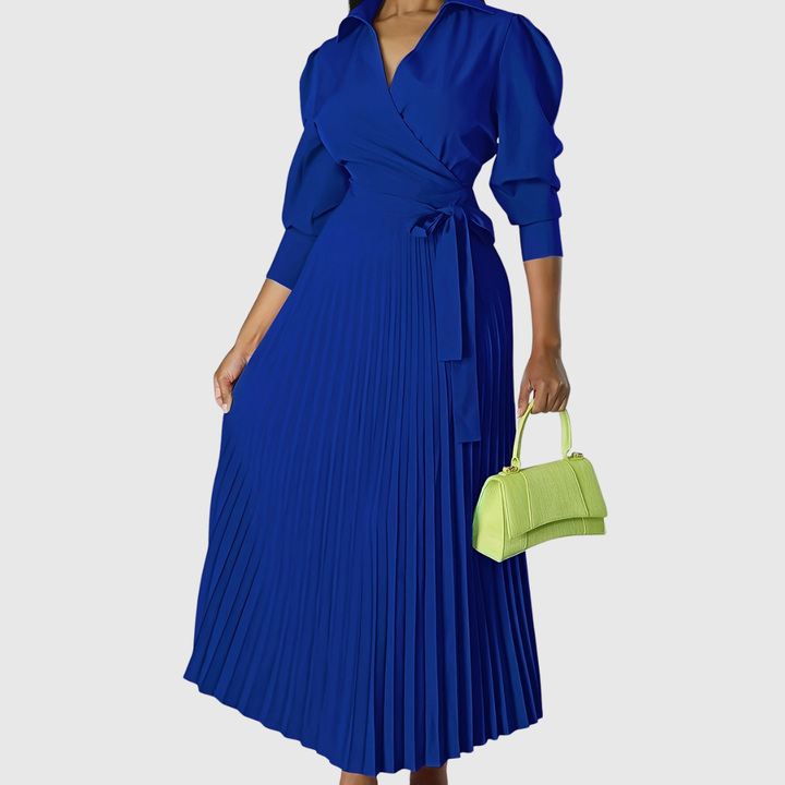 Women's Pleated Wrap Maxi Dress with Tie Waist - photo 4