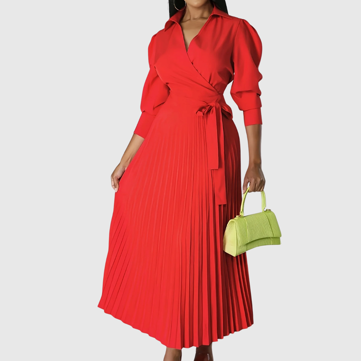 Women's Pleated Wrap Maxi Dress with Tie Waist - photo 5