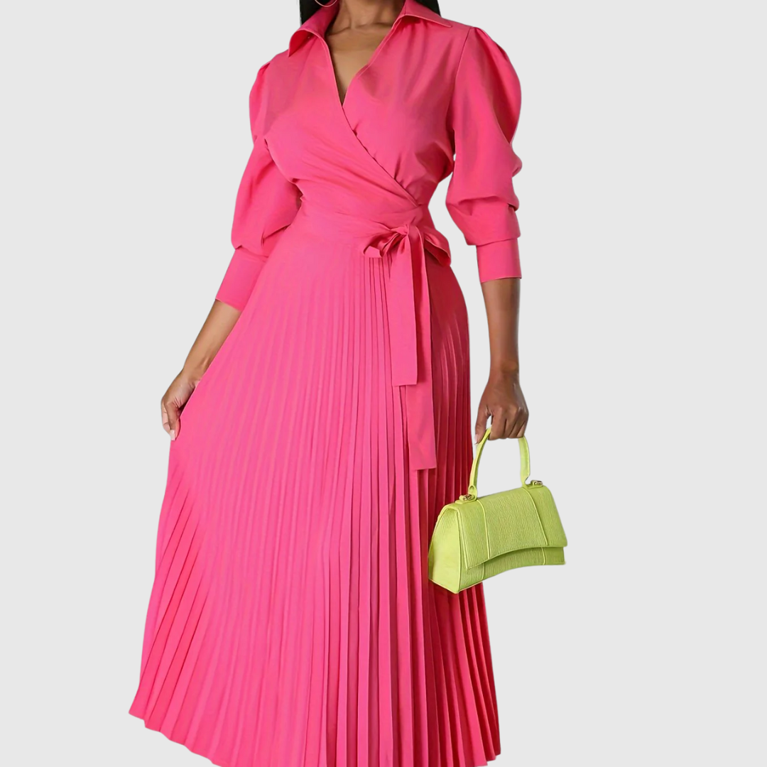 Women's Pleated Wrap Maxi Dress with Tie Waist - photo 6
