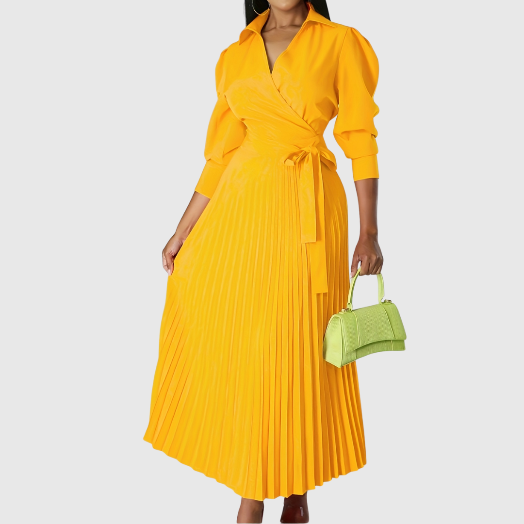 Women's Pleated Wrap Maxi Dress with Tie Waist - photo 7