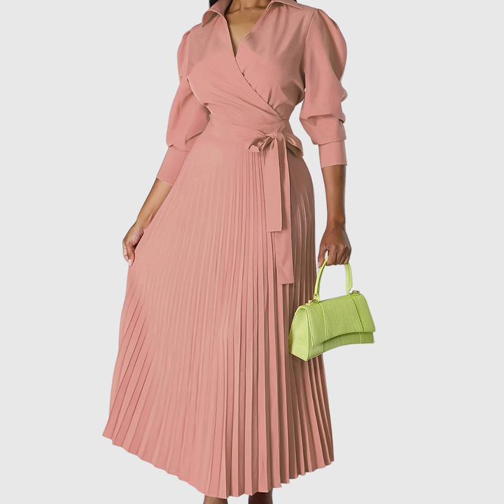 Women's Pleated Wrap Maxi Dress with Tie Waist - photo 8