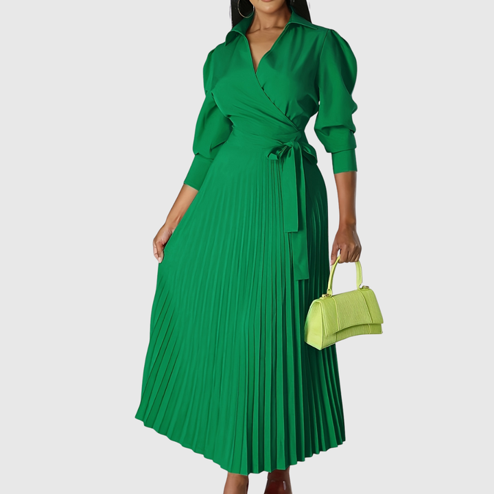 Women's Pleated Wrap Maxi Dress with Tie Waist - photo 9