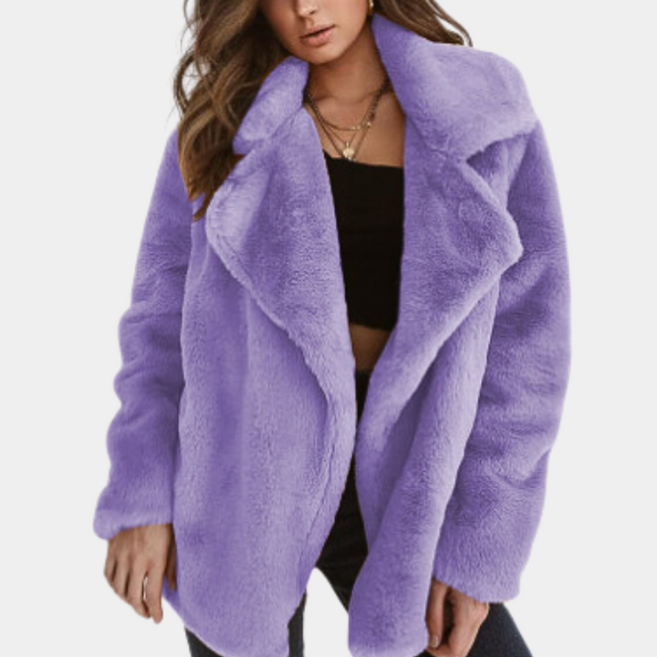 Women's Plush Teddy Coat with Lapel Collar