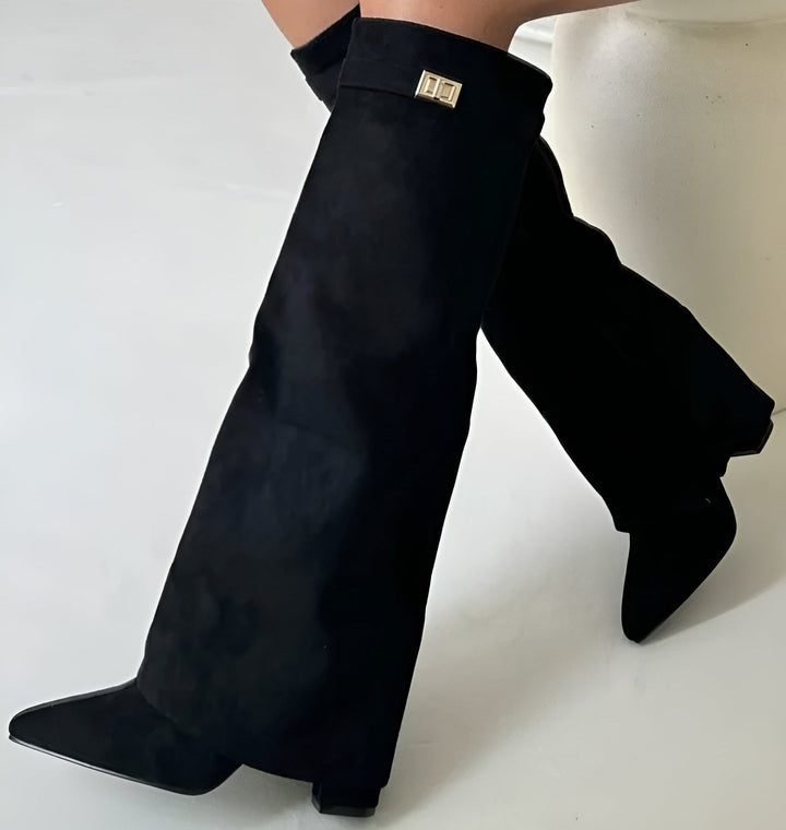 Women's Pointed Toe Knee High Boots with Block Heel - photo 1