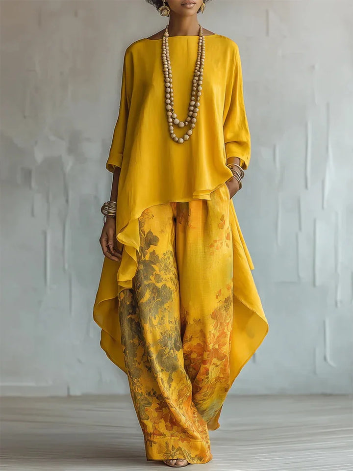 Women's Printed Asymmetric Top and Wide Trouser Set - photo 1